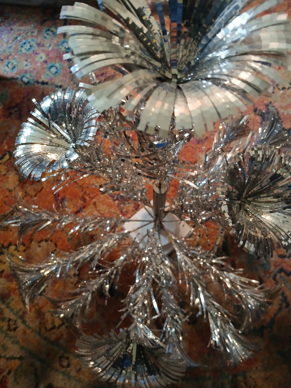 Vintage Silver Tinsel Pom-Pom Branch Christmas Tree